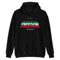 Black hoodie with 'FREEDOM' text in white, green, and red on a white background