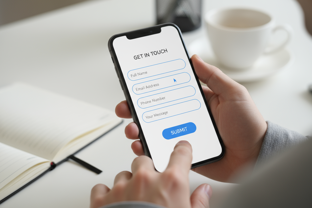 Someone filling out a contact form on the mobile phone